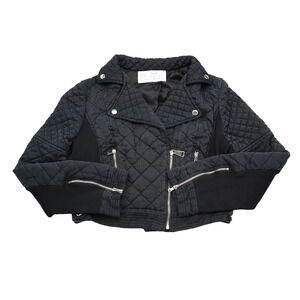 Bebe Jacket Womens 6 Black Long Sleeve Quilted Full Zip Pocket Notch Lapel